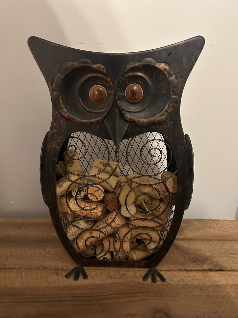 Metal Owl Cork Holder - Rustic Brown